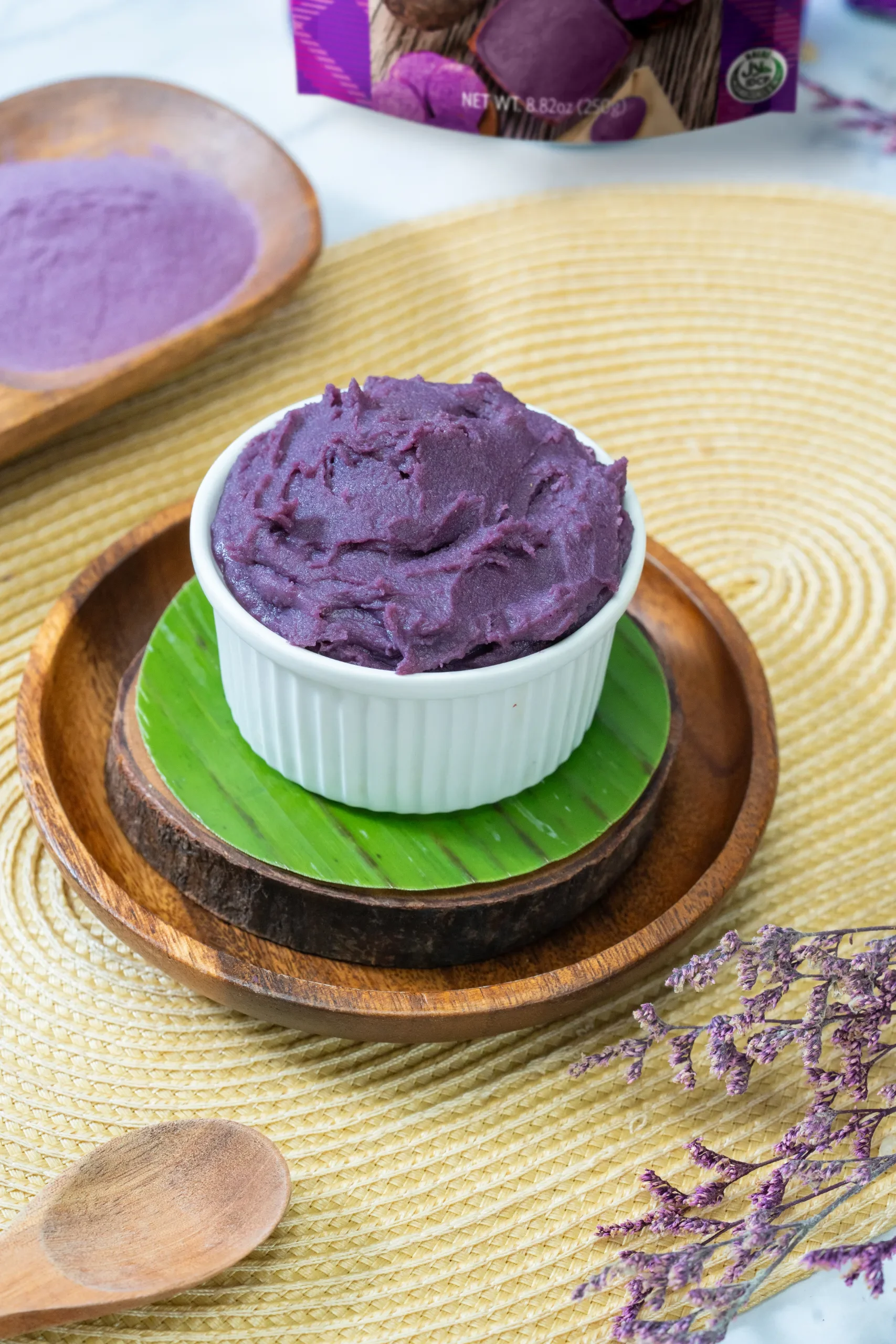 Creamy Ube Halaya in ramekin